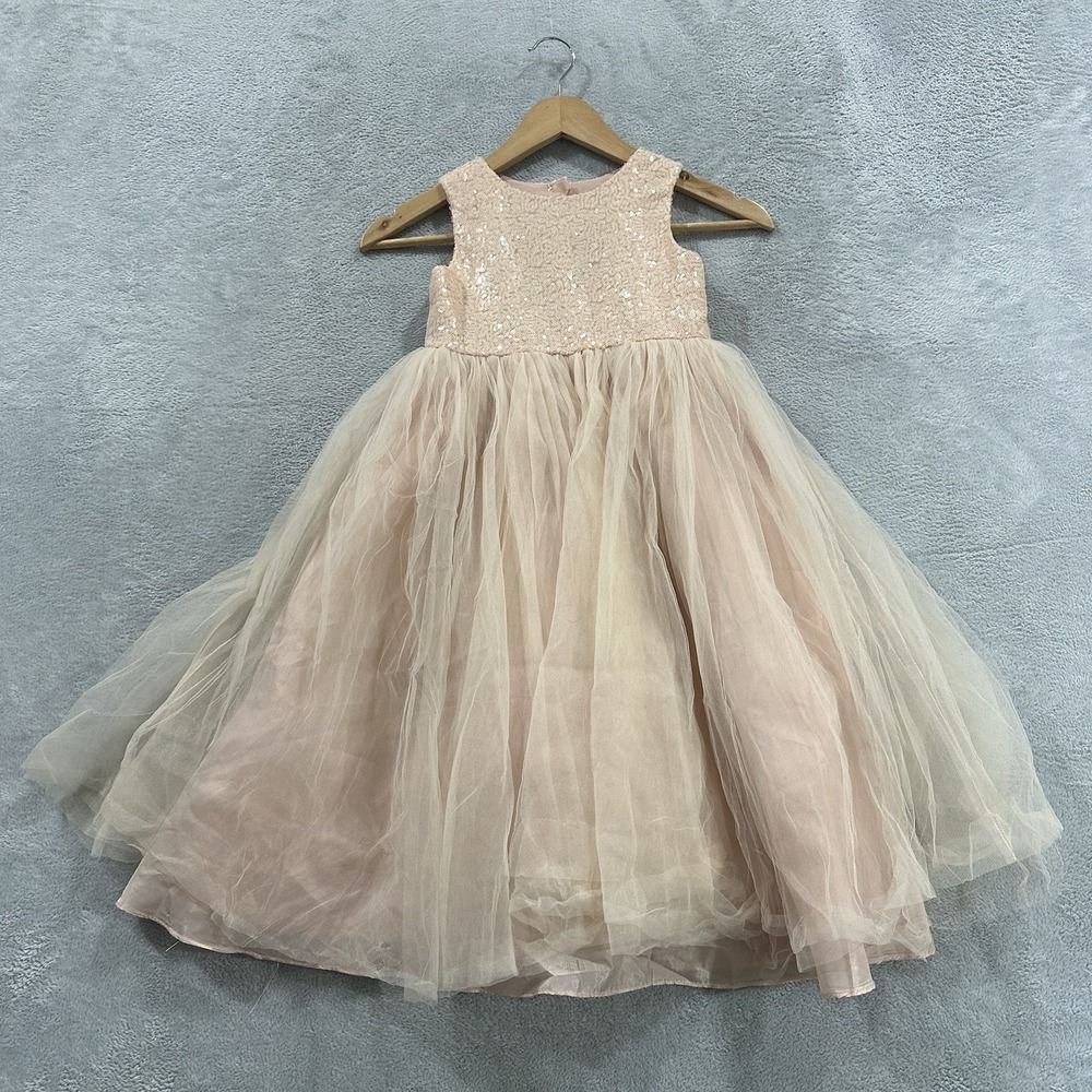 Sequin Puffy Flare Dress Girls Size 6 Sleeveless Pink Cute Event Wedding